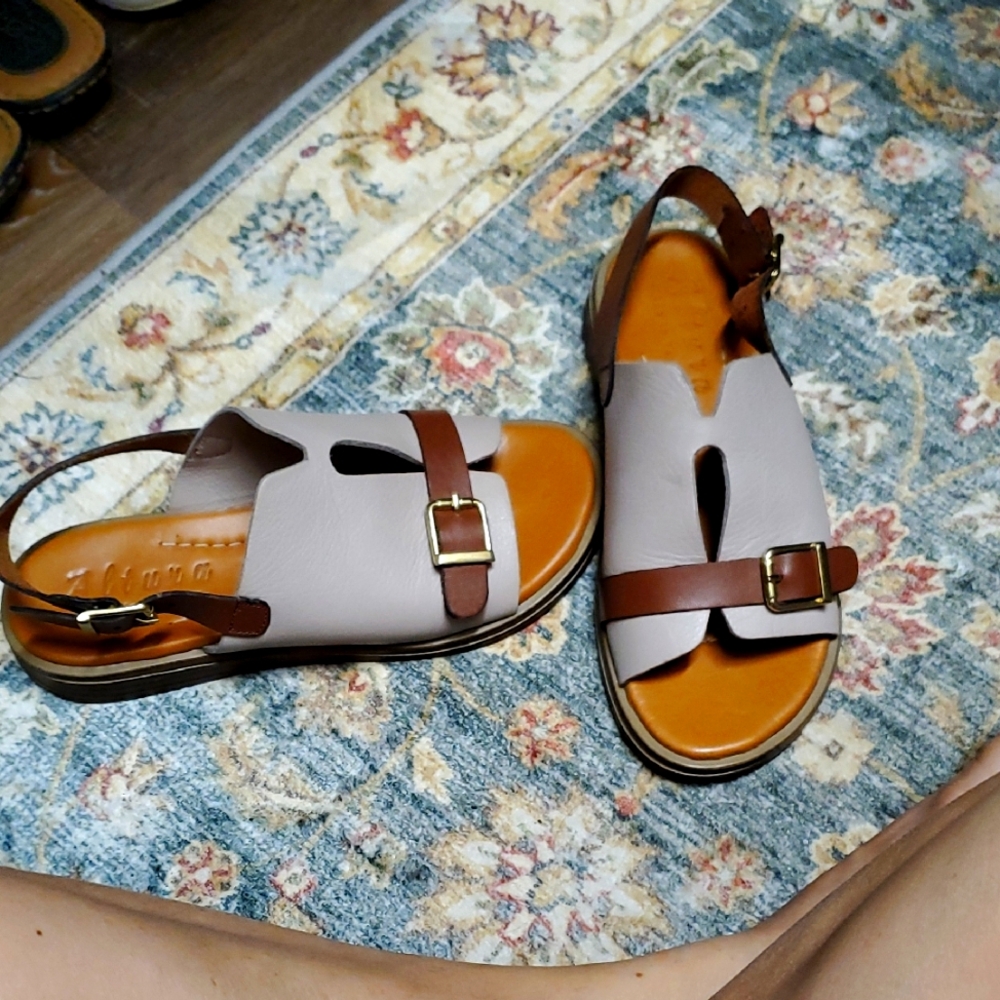 Brown and Cream Women's Sandals